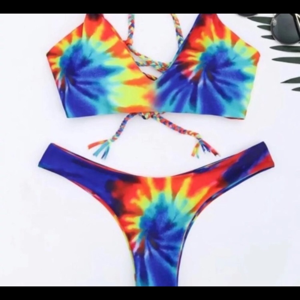 Zaful Rainbow Tie-Dye Bikini Set - Blue, Yellow, Red, Green